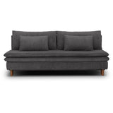 Canapé fixe - 3 places - MASSA - Tissu velours côtelé gris anthracite - Pieds bois massif - L 195 x H 82 x P 86 cm