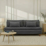 Canapé convertible - 3 places - MASSA - Tissu velours côtelé gris anthracite - Pieds bois massif - L 195 x H 82 x P 86 cm