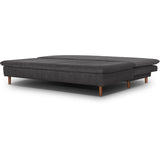 Canapé fixe - 3 places - MASSA - Tissu velours côtelé gris anthracite - Pieds bois massif - L 195 x H 82 x P 86 cm