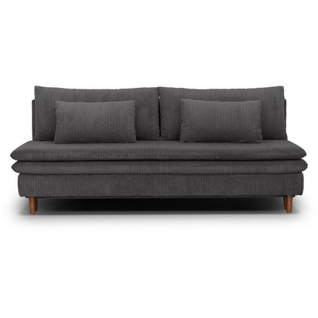 Canapé convertible - 3 places - MASSA - Tissu velours côtelé gris anthracite - Pieds bois massif - L 195 x H 82 x P 86 cm