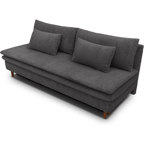 Canapé convertible - 3 places - MASSA - Tissu velours côtelé gris anthracite - Pieds bois massif - L 195 x H 82 x P 86 cm