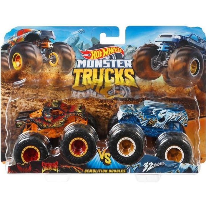 Hot Wheels - Coffret 2 véhicules Monster Truck Double Démolition  - Petites Voitures - 3 ans et + FYJ64