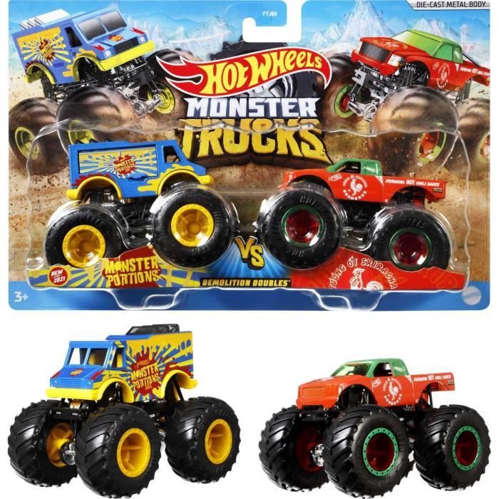Hot Wheels - Coffret 2 véhicules Monster Truck Double Démolition  - Petites Voitures - 3 ans et + FYJ64