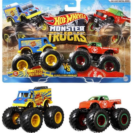 Hot Wheels - Coffret 2 véhicules Monster Truck Double Démolition  - Petites Voitures - 3 ans et + FYJ64