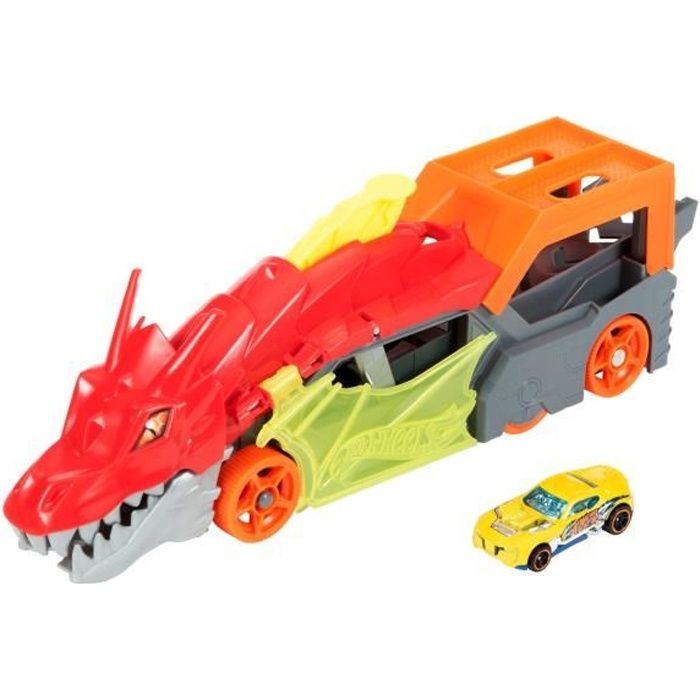 Hot Wheels City - Transporteur Dragon Lanceur 2-en-1 - Camion / Petite voiture - Des 3 ans GTK42