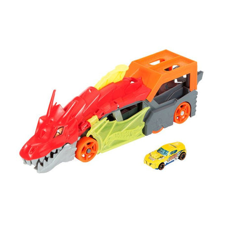 Hot Wheels City - Transporteur Dragon Lanceur 2-en-1 - Camion / Petite voiture - Des 3 ans GTK42