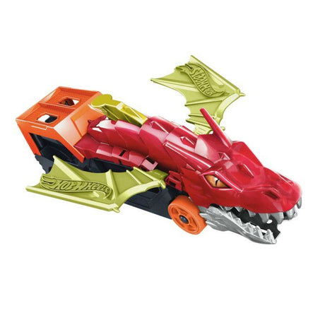 Hot Wheels City - Transporteur Dragon Lanceur 2-en-1 - Camion / Petite voiture - Des 3 ans GTK42
