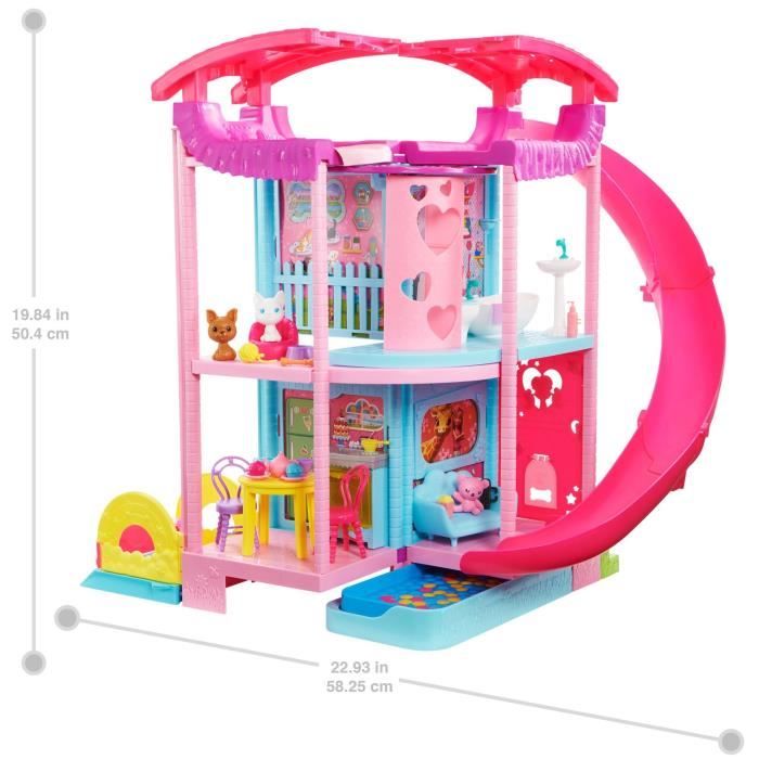 MATTEL L'incroyable Maison de Chelsea et ses animaux Barbie, 50 cm