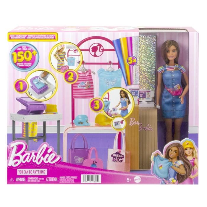 Barbie-Coffret Boutique CrÈations, avec poupÈe et accessoires de mode HKT78