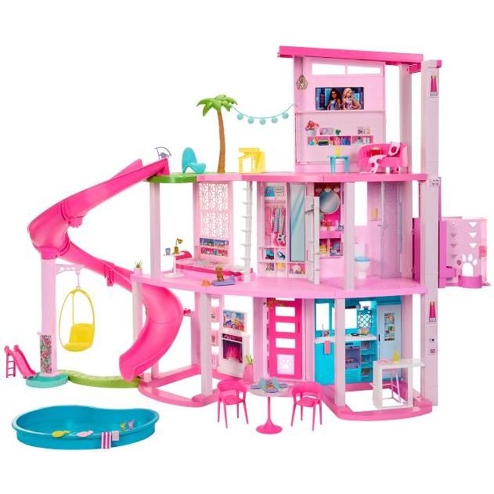 Barbie-Maison de Reve-Maison de poupée 3 niveaux, piscine et toboggan HMX10