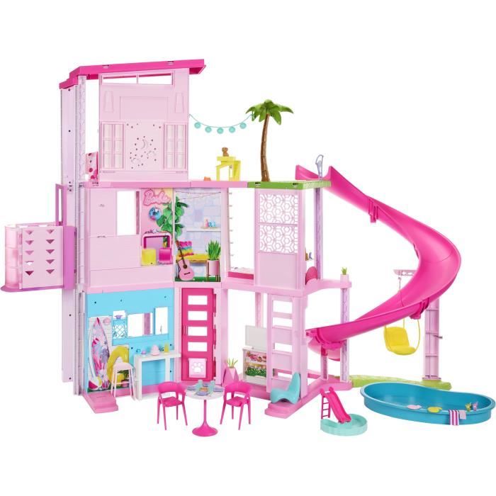 Barbie-Maison de Reve-Maison de poupée 3 niveaux, piscine et toboggan HMX10