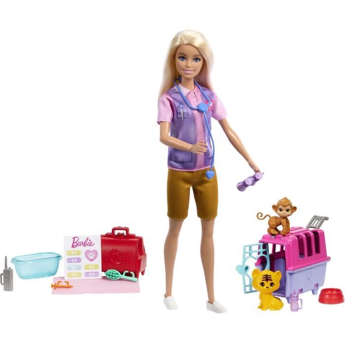 Barbie-Sauvetage d'Animaux-Coffret poupÈe blonde et accessoires HRG50
