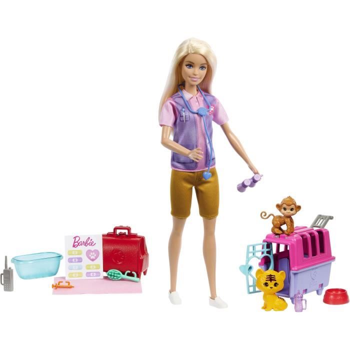 Barbie-Sauvetage d'Animaux-Coffret poupÈe blonde et accessoires HRG50