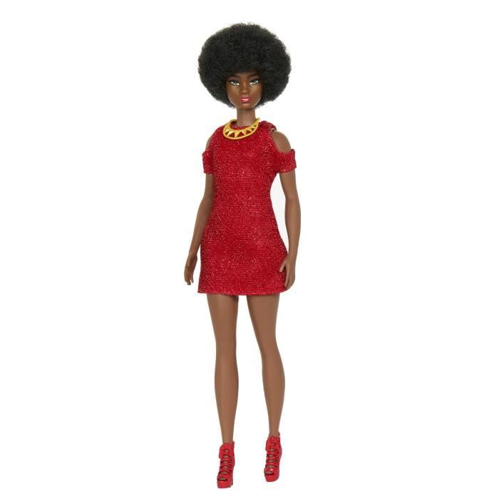 Barbie-Fashionistas 221-PoupÈe avec cheveux noirs et robe rouge HRH18