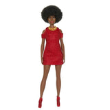 Barbie-Fashionistas 221-PoupÈe avec cheveux noirs et robe rouge HRH18
