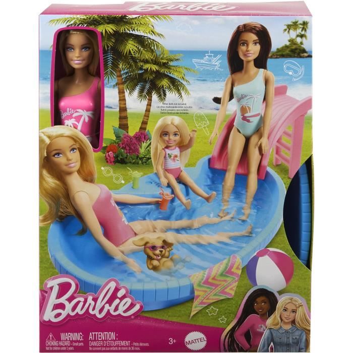 Barbie-PoupÈe et accessoires-Coffret poupÈe blonde avec piscine de reve HRJ74