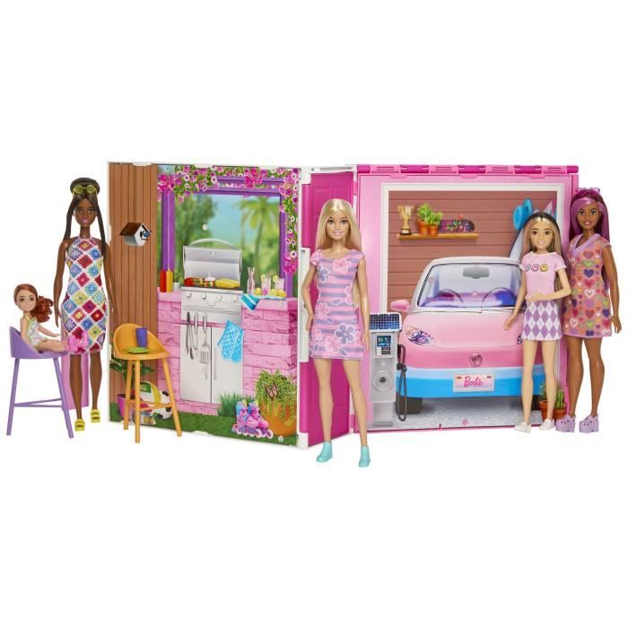 Barbie-Maison de vacances-Coffret et poupée, 4 zones et 11 accessoires HRJ77