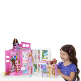 Barbie-Maison de vacances-Coffret et poupée, 4 zones et 11 accessoires HRJ77