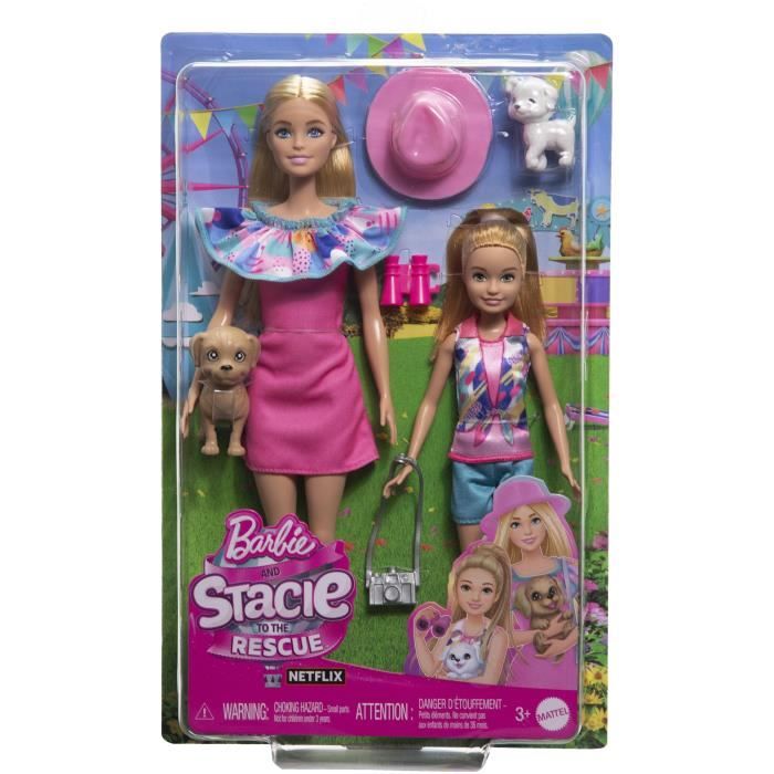 Barbie-Coffret PoupÈes Stacie et Barbie avec 2†chiots et accessoires HRM09