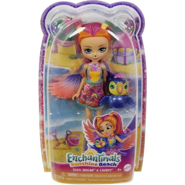 Enchantimals Sunshine Beach-Trippi Toucan et figurine-poupÈe HRX83