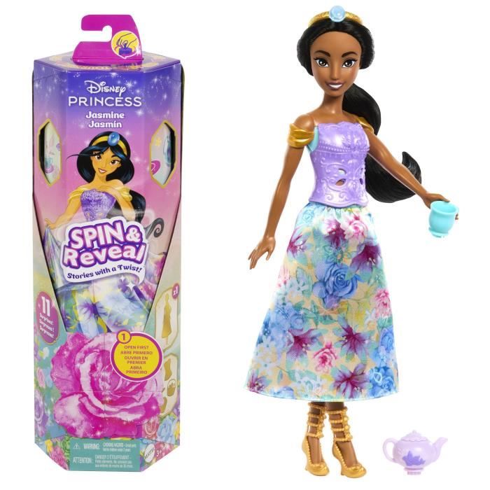 Spin & Reveal Jasmine Mattel Poupée Disney Princesses avec accessoires et 11 surprises HXC23