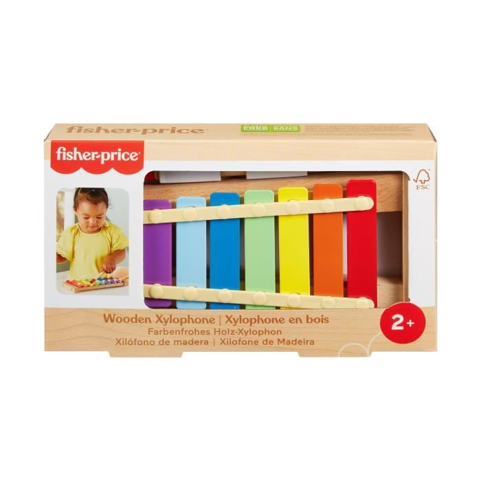 Fisher-Price-Xylophone en bois, instrument de musique avec 2 pieces HXV13