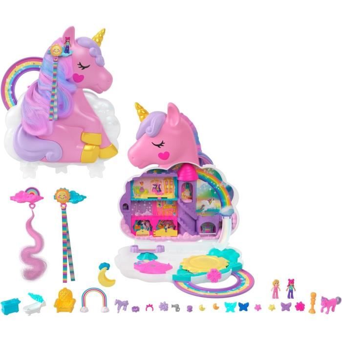 Polly Pocket-Licorne Arc-en-ciel-Coffret 2 poupées et tete a coiffer HYD97