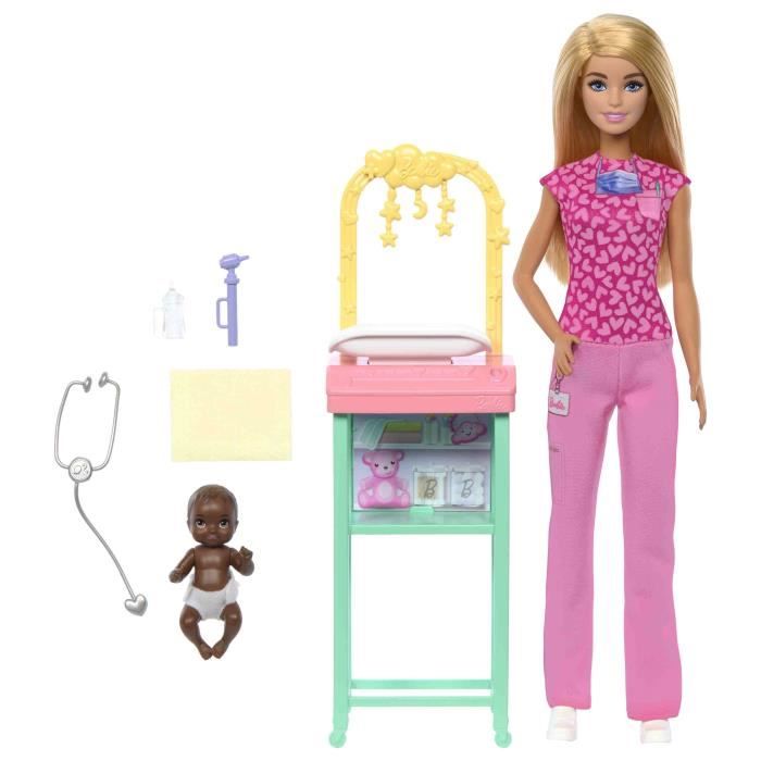 Barbie-Coffret Barbie Pédiatre-Poupée Blonde Et Poupée Bébé - 3 ans+- JCR72