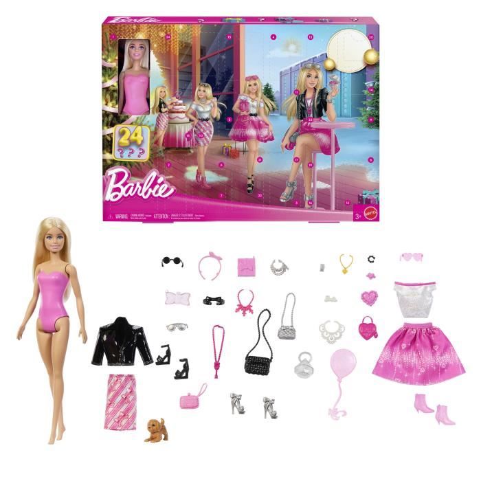 Calendrier de l'Avent Barbie Fashionistas, avec 24 pieces et accessoires, Barbie, Mattel JFL63, des 3 ans