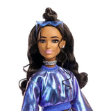 Barbie - Poupée Deluxe Style - Haut et jupe bleu métallisé - Brune - Barbie - JFP42