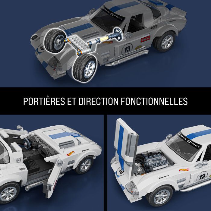 Hot Wheels - Coffret de Construction Corvette Grand Sport - Avec 918 pieces - Mattel Brick Shop - JGR31