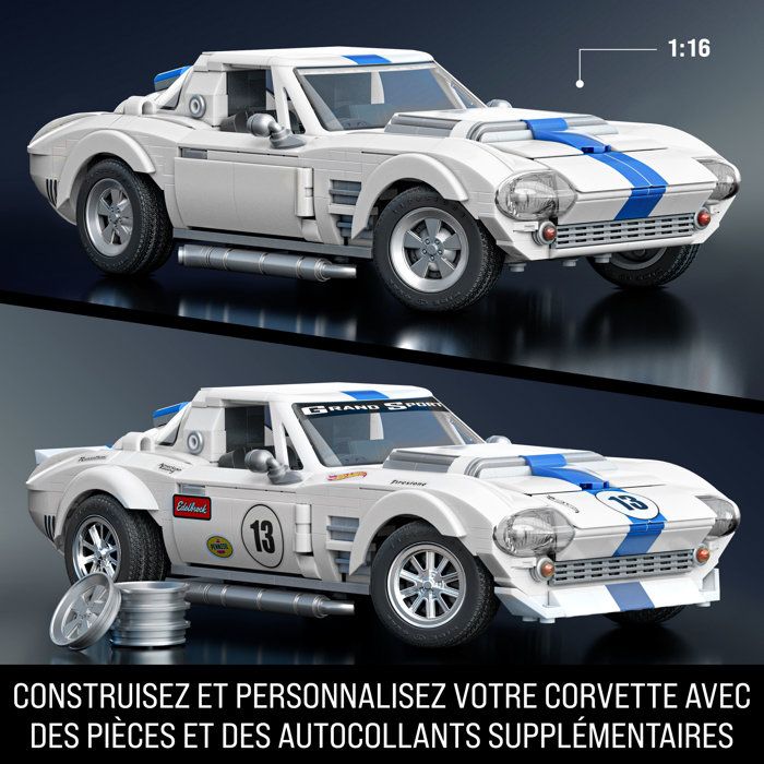 Hot Wheels - Coffret de Construction Corvette Grand Sport - Avec 918 pieces - Mattel Brick Shop - JGR31
