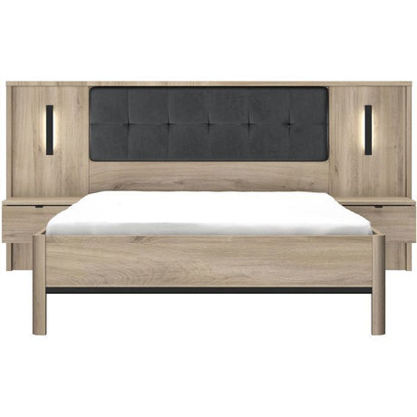 Lit adulte avec chevets lambris - MAXIMIN - 140 x 190 cm - Chene Krönberg clair - GAMI