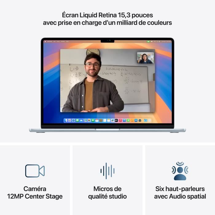 Apple - 15,3 MacBook Air M4 (2025) - RAM 16Go - Stockage 256Go - CPU 10 coeurs - GPU 10 coeurs - Bleu ciel
