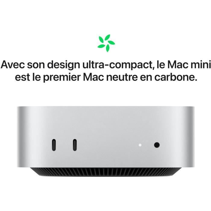Apple - Mac mini (2024) Puce Apple M4  - RAM 24Go - Stockage 512Go SSD - CPU 10 coeurs GPU 10 coeurs - Argent