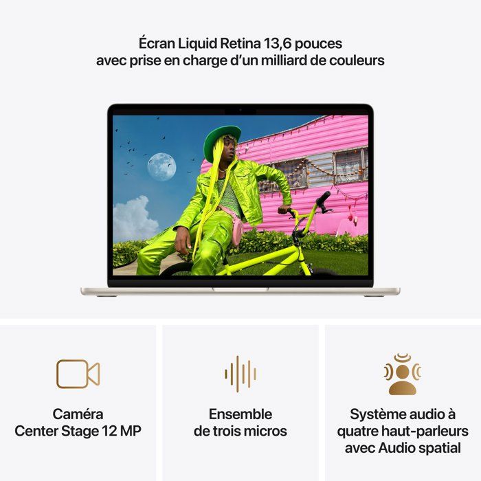 Apple - 13,6 MacBook Air M5 (2026) - RAM 16Go - Stockage 1To - CPU 10 coeurs - GPU 10 coeurs - Lumiere Stellaire