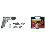 MECAFER Perceuse et serreuse pneumatique - mandrin 10mm + 10 forets HSS + 6 embouts vissage + accessoires