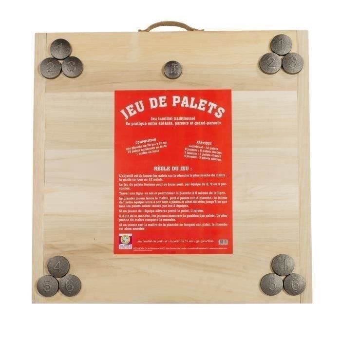 Jeu de Palet Complet MECABOIS - 12 palets en bois massif - Jeu familial traditionnel