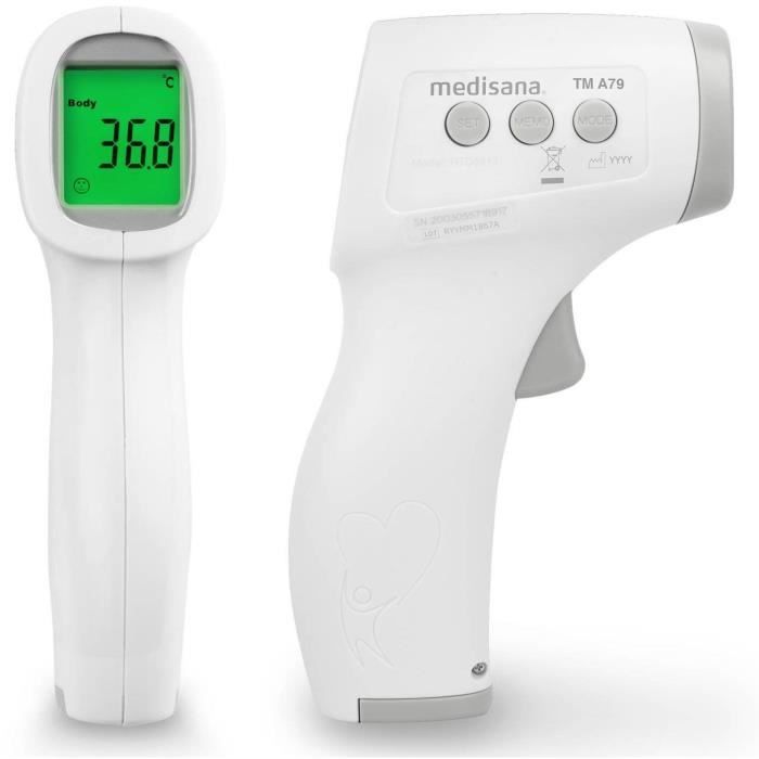 Non-contact thermometer TM A79 medisana. Visual (3 colors) and audible alarms. Certified medical device. 50 memories.