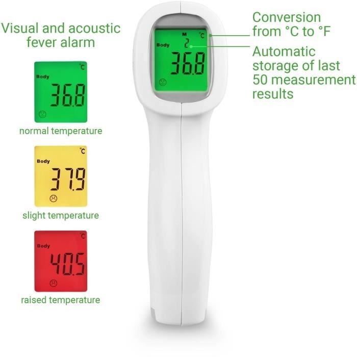 Thermemetre sans contact TM A79 medisana. Alarmes visuelle (3 couleurs) et sonore. Dispositif mÈdical certifiÈ. 50 mÈmoires.