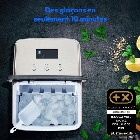 Machine a glaçons cristallins – MEDION MD11950 – Réservoir eau 2,6L – 15kg/24h – 2 tailles – 10 minutes – Inox