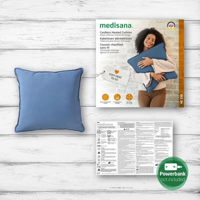 Coussin chauffant sans fil - MEDISANA - HC 150 - 10 W - Double face bleu et blanc polaire