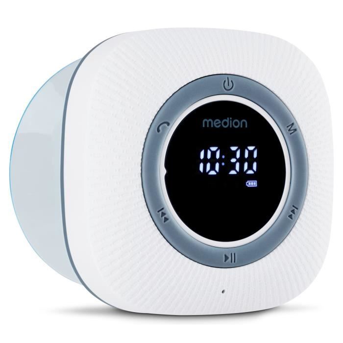 Radio de Douche - MEDION - FM - Bluetooth - IPX6 - Ventouse de fixation - Blanc