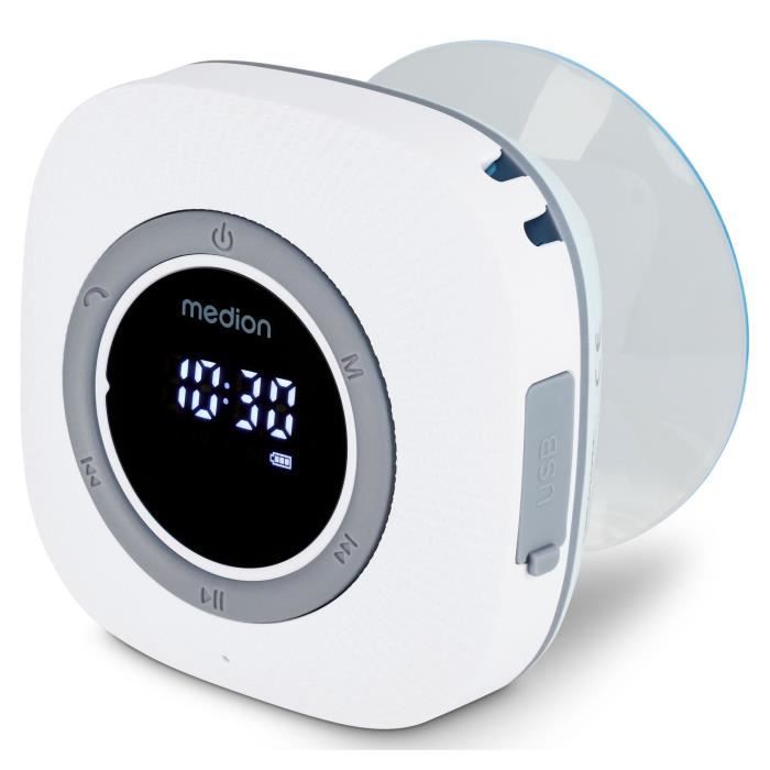 Radio de Douche - MEDION - FM - Bluetooth - IPX6 - Ventouse de fixation - Blanc