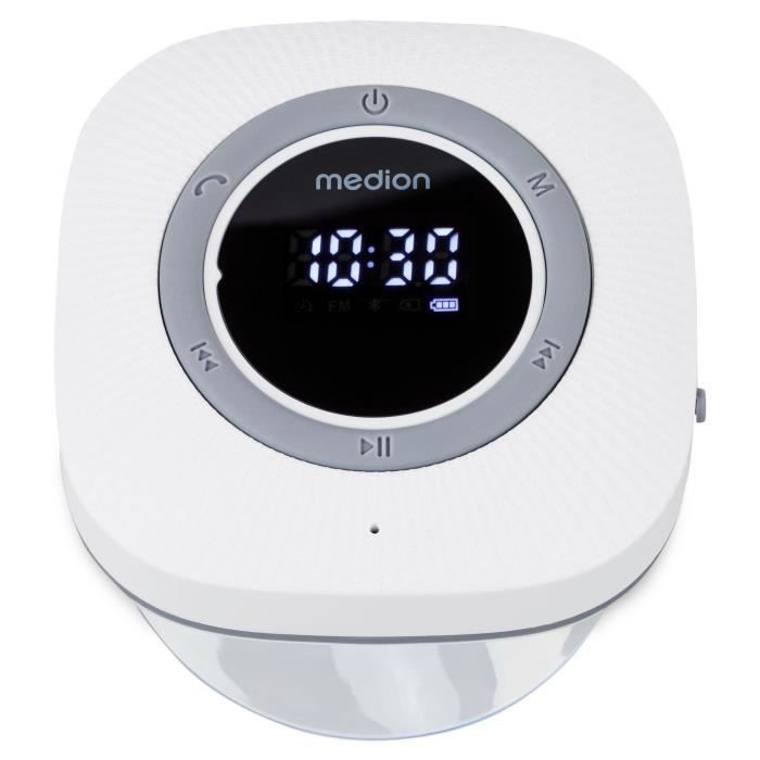 Radio de Douche - MEDION - FM - Bluetooth - IPX6 - Ventouse de fixation - Blanc