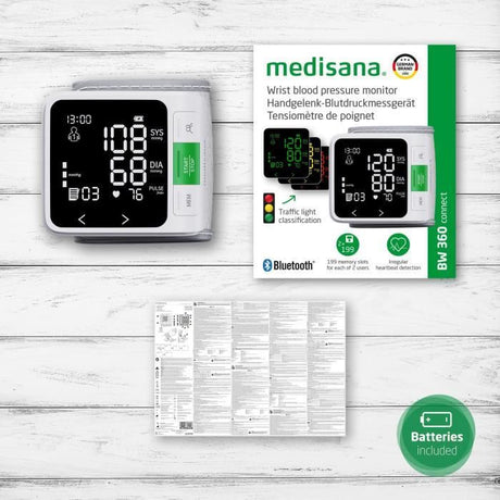 Tensiometre de poignet connecté - MEDISANA - BW 360 - 1,5 V - Dispositif médical certifié - Blanc