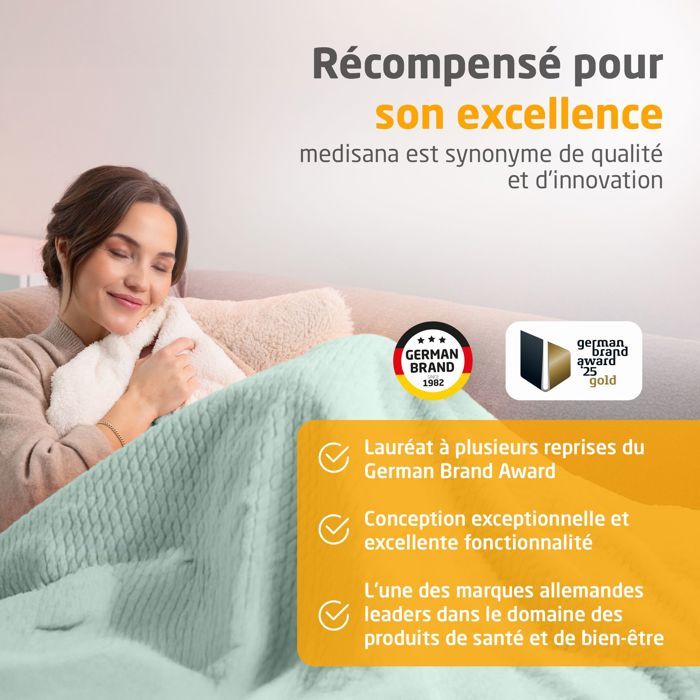 Couverture chauffante reversible - MEDISANA - HB 417 - 120 W - 9 réglages - 180 x 130 cm - Vert