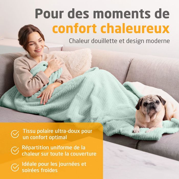 Couverture chauffante reversible - MEDISANA - HB 417 - 120 W - 9 réglages - 180 x 130 cm - Vert