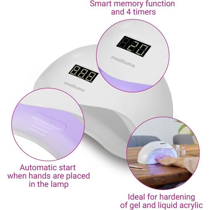 Lampe 2-en-1 ongles - MEDISANA - ND 880 - LED et UV - Ecran - minuterie - Capteur on/off auto - Blanc