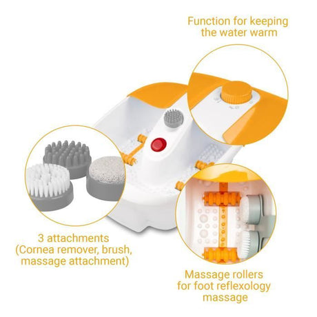 Medisana Bain de Pieds avec Massage de la Zone Réflexe des Pieds, Bain de Pieds avec fonction maintien de la température eau chaude